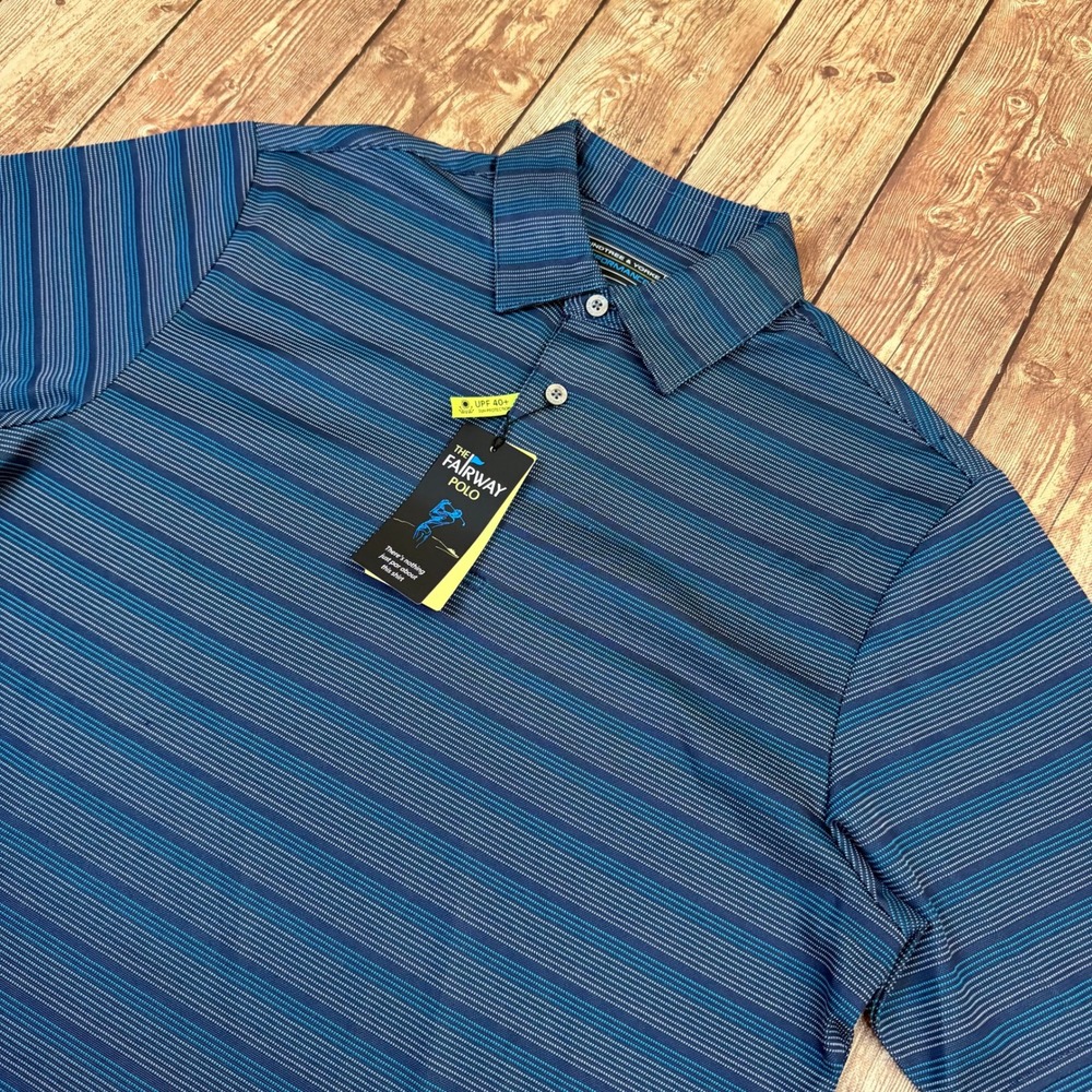 Roundtree & Yorke The Fairway Polo Shirt Mens Small Blue Striped Performance NWT